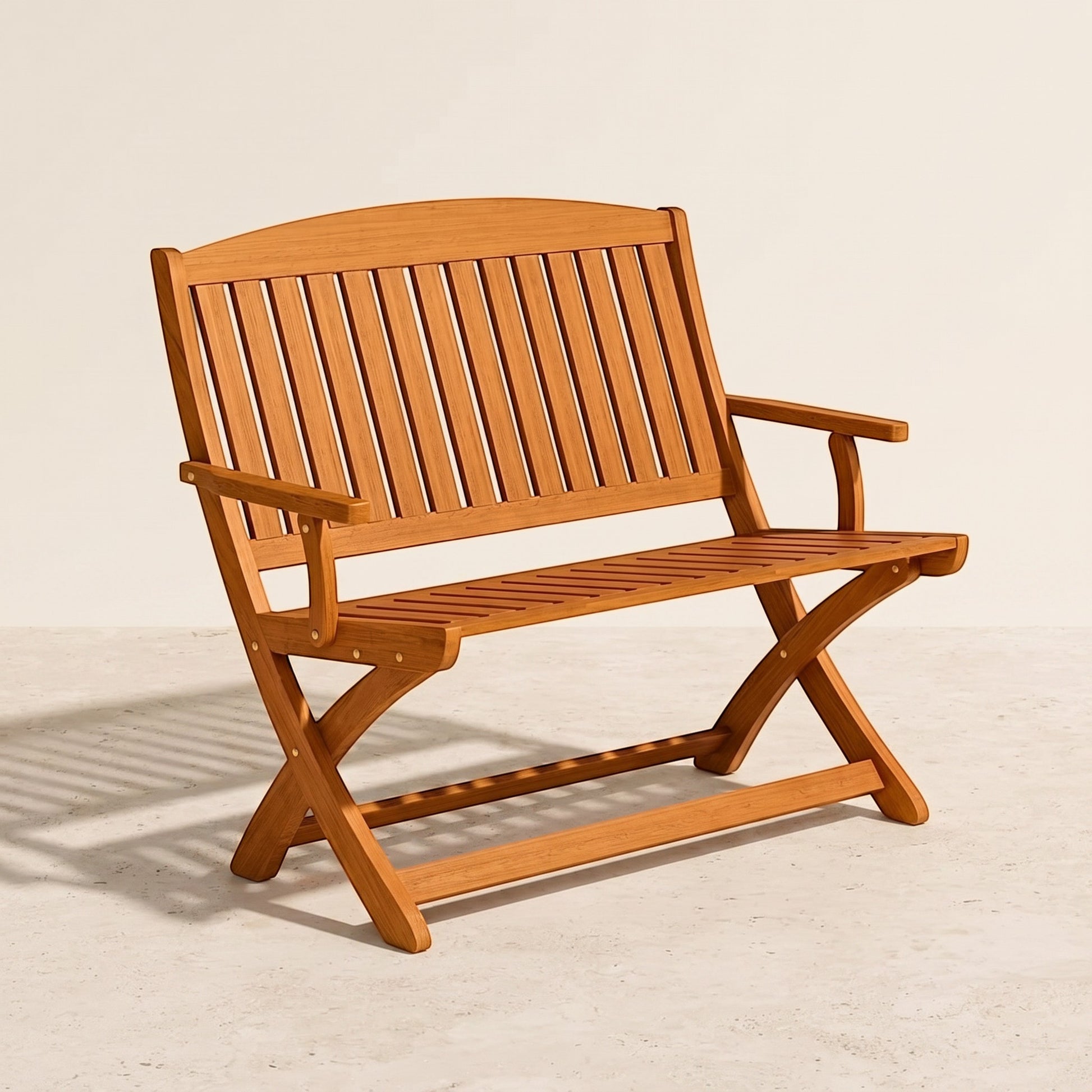 Attaleia Furniture Silyon Pamfilya mini loveseat bank, el yapımı iroko ağacından dış mekan bahçe koltuğu.