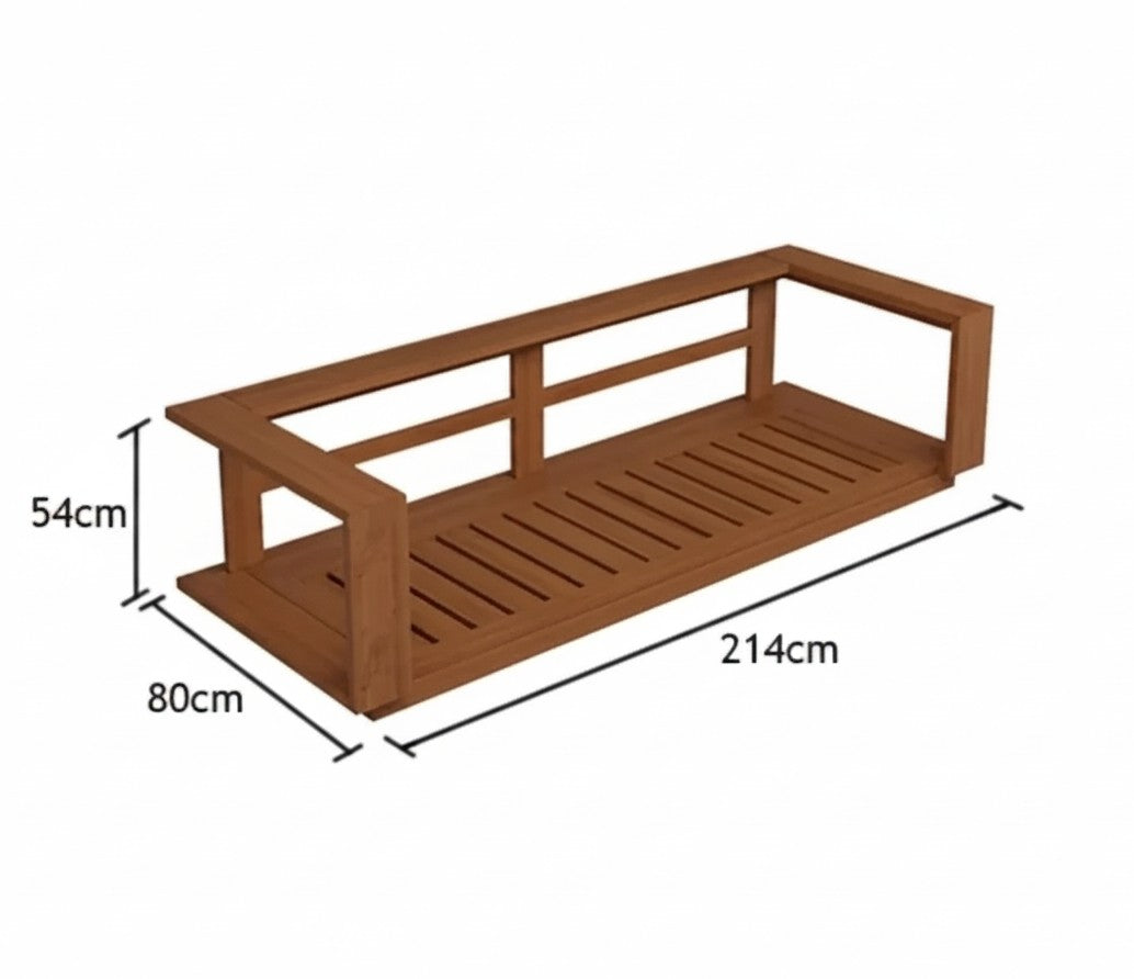 Attaleia Furniture Selge Set, iroko ağacından üretilmiş, ölçüleri belirtilmiş şık ve dayanıklı dış mekan bahçe koltuğu.