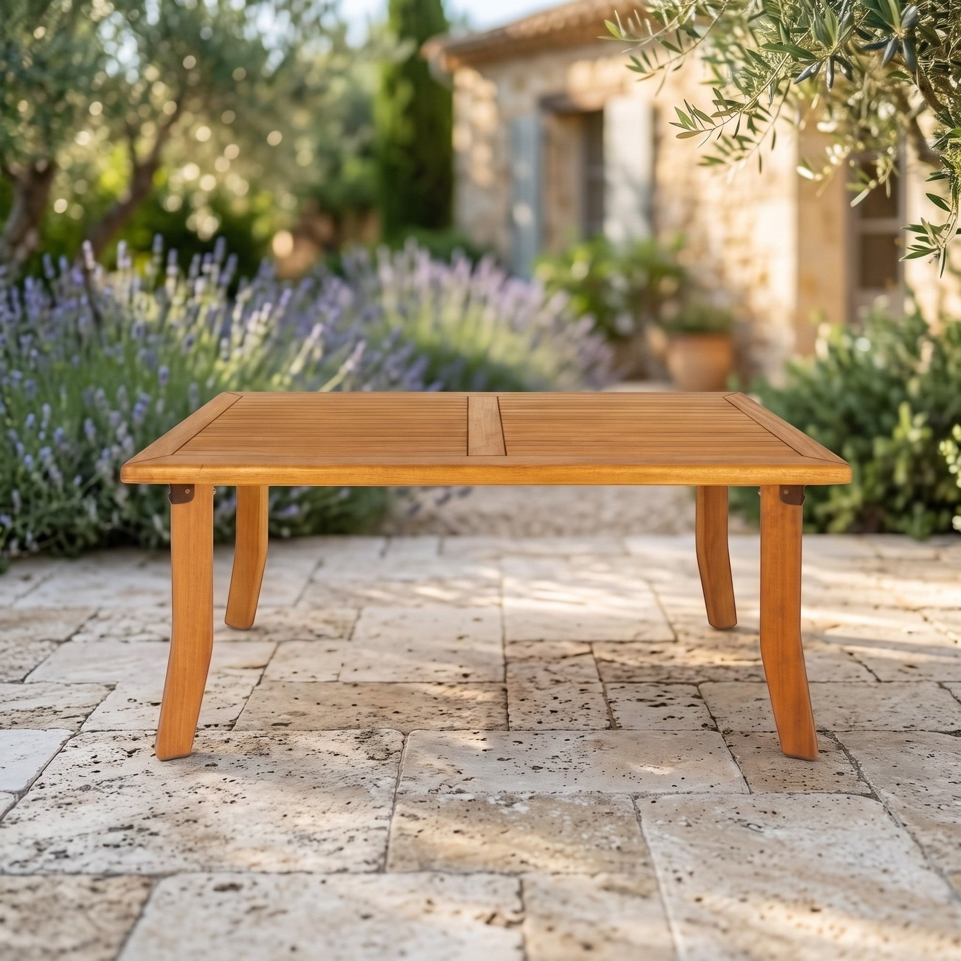 Attaleia Furniture Silyon dış mekan yemek masası, doğal iroko ağacından el yapımı, bahçe terası için dayanıklı tasarım